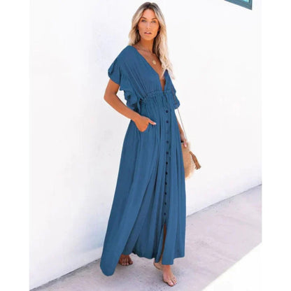 Dames Ibiza Maxi Strandjurk | Korte Mouwen