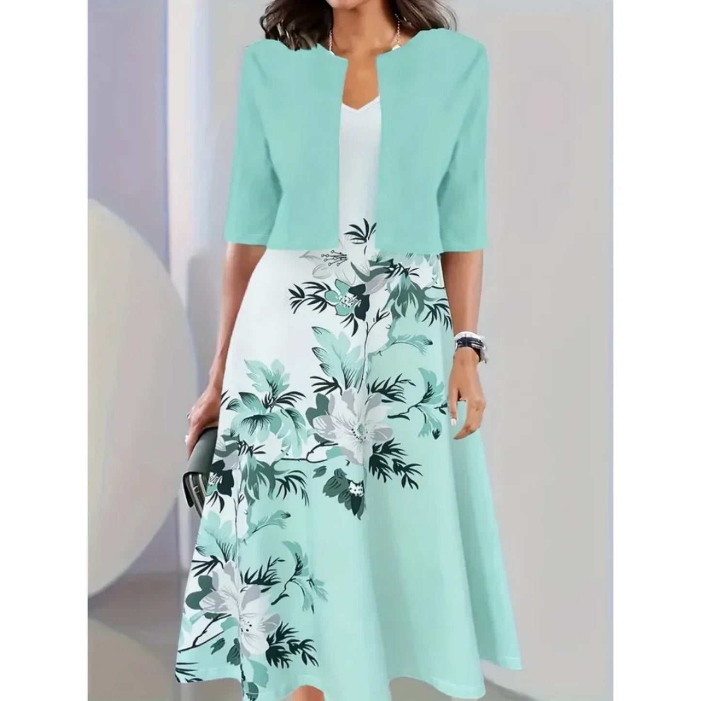 Dames Midi Bruiloft Gast Jurk met Blazer | Bloemendessin