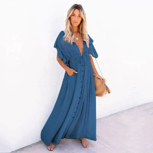 Dames Ibiza Maxi Strandjurk | Korte Mouwen