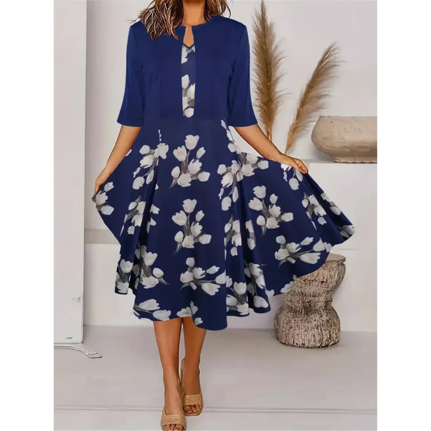 Dames Midi Bruiloft Gast Jurk met Blazer | Bloemendessin