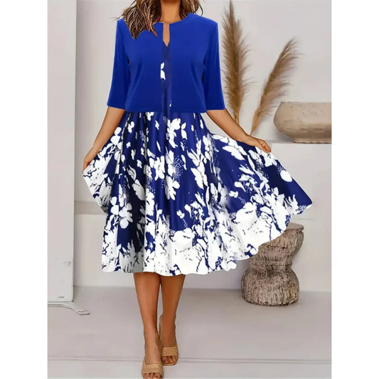 Dames Midi Bruiloft Gast Jurk met Blazer | Bloemendessin