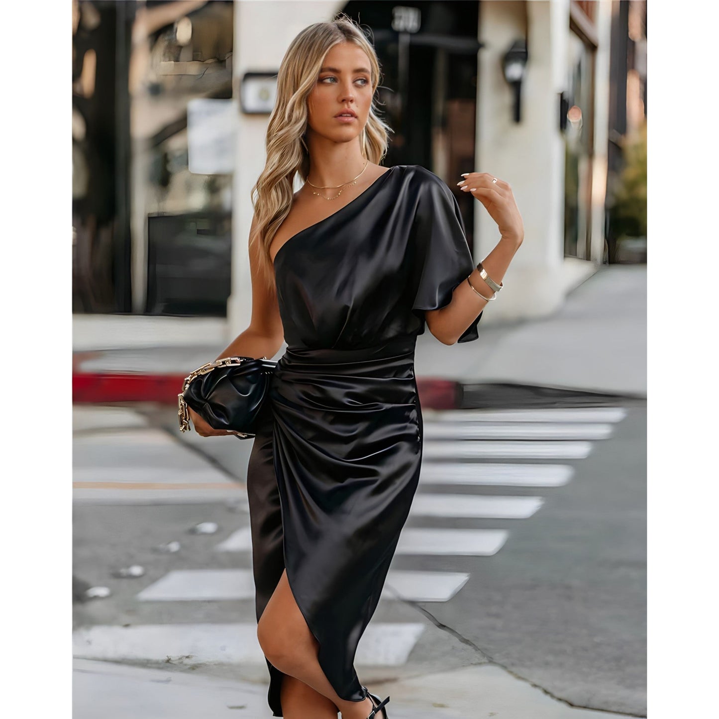 Blanchiena | Dames Party Jurk | Gedrapeerde Split
