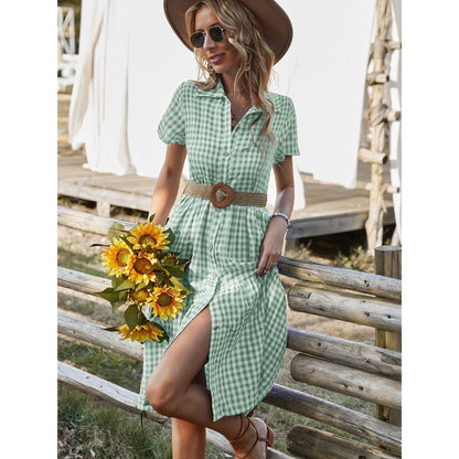 Dames Witte en Groene Blokken Jurk | Ibiza Midi Stijl