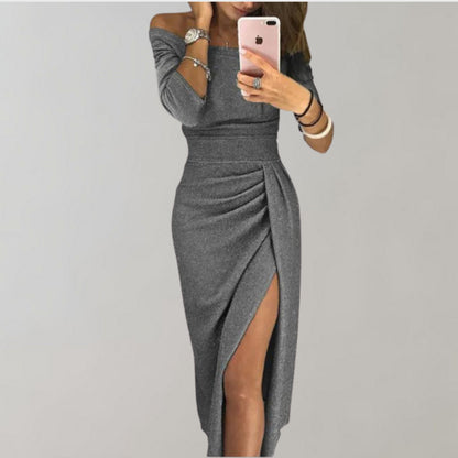 Ameldina | Dames Off-Shoulder Jurk | Slit Front Ontwerp