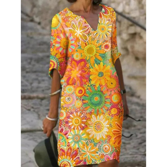 Dames Jurk met Bloemenprint | V-hals