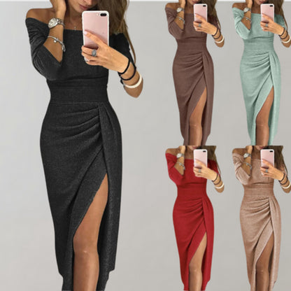 Ameldina | Dames Off-Shoulder Jurk | Slit Front Ontwerp