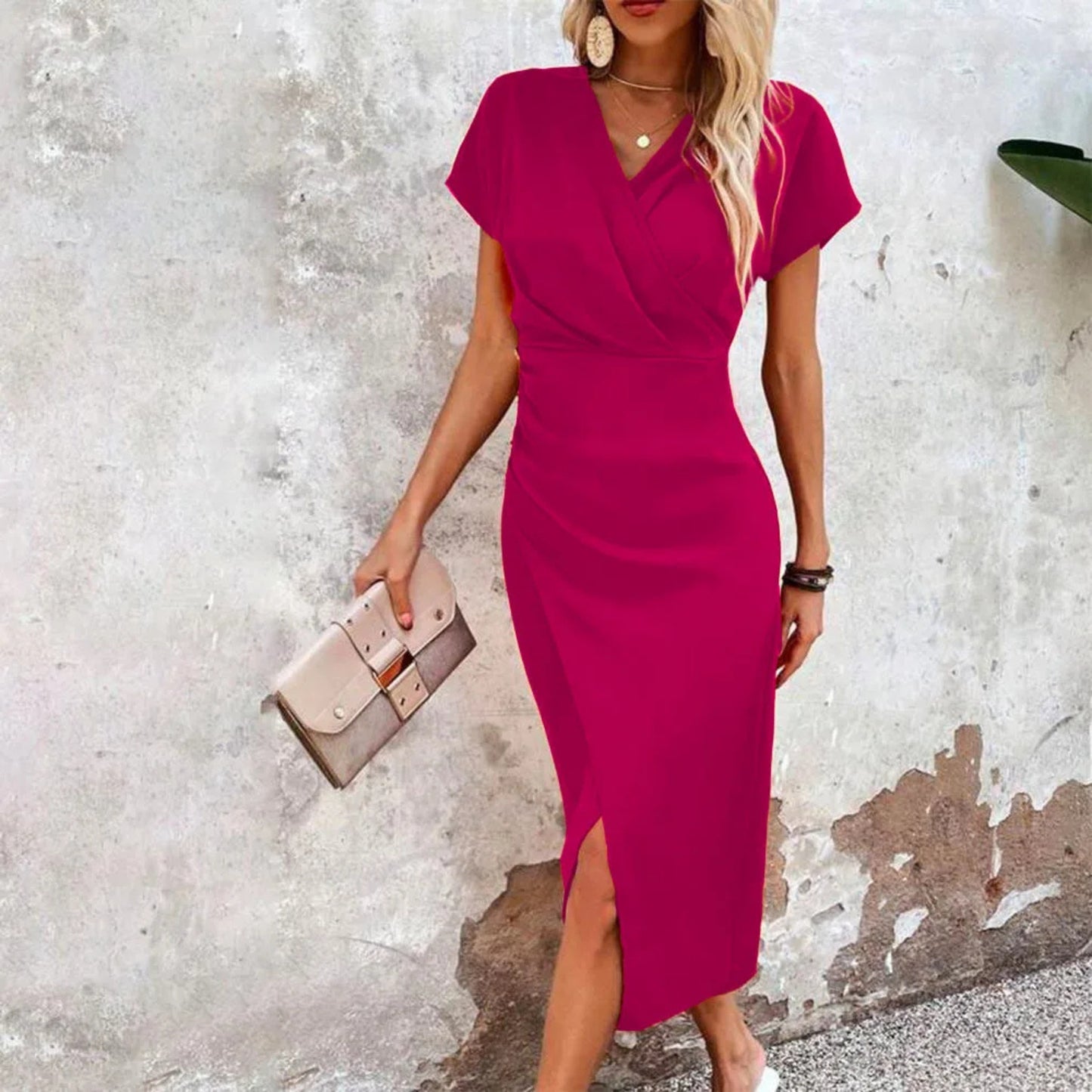 Dames V-hals Midi Jurk | Casual