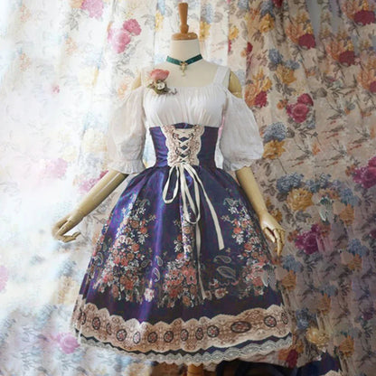 Eibeline | Dames Dirndl Jurk | Bloemen Lace-Up Ontwerp
