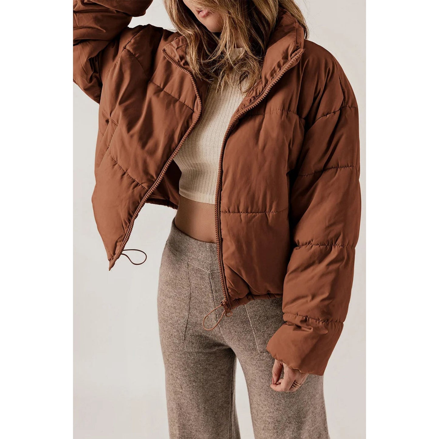 Everliese | Dames Puffer Jas | Cropped Zip Design