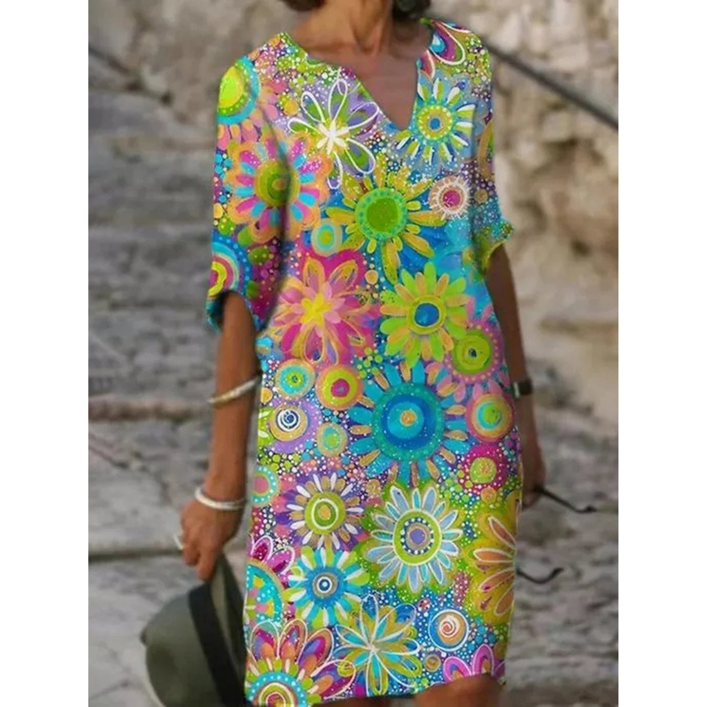 Dames Jurk met Bloemenprint | V-hals