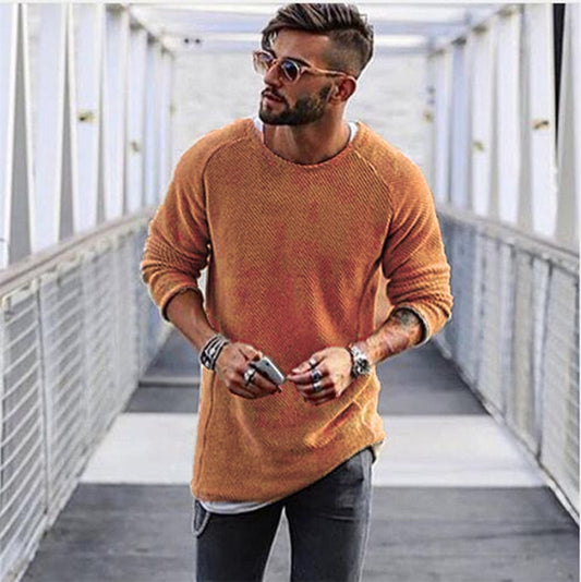 Heren Gebreide Trui – Lang Model – Relaxed Fit – Geribde Boorden – Casual Look