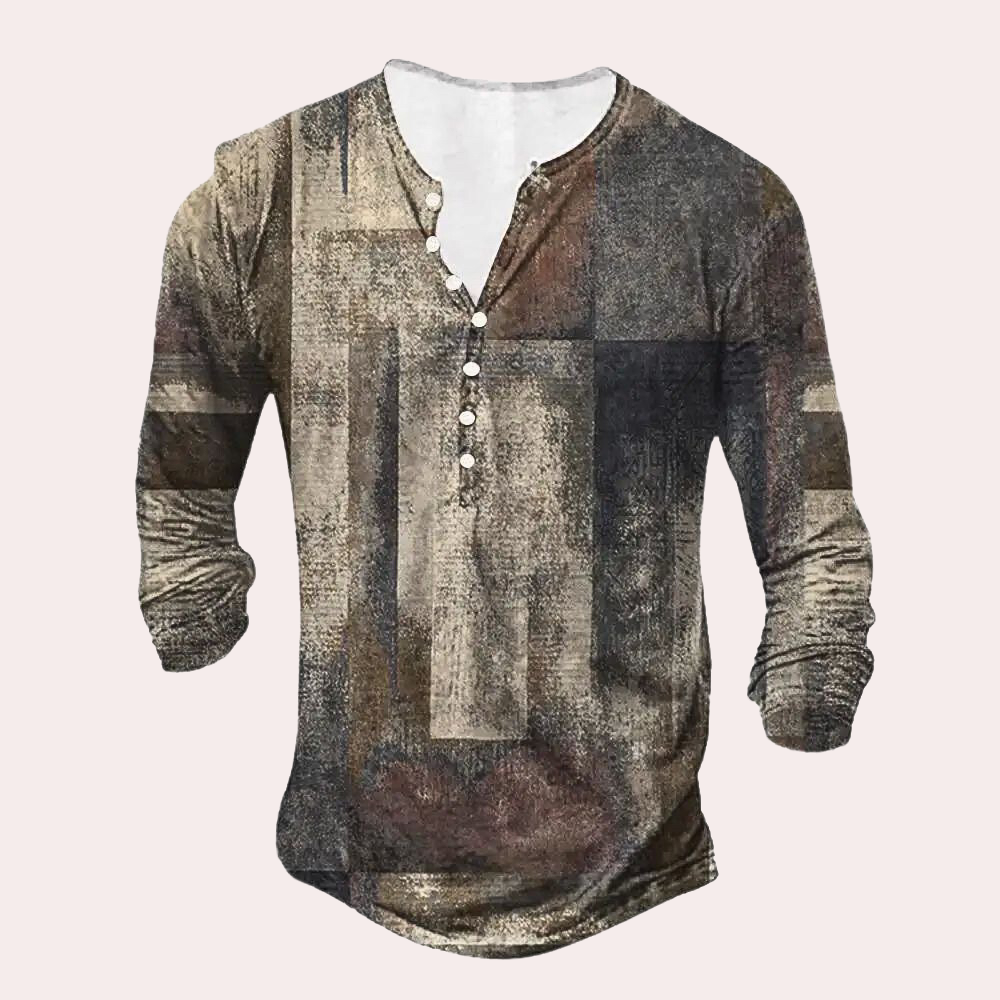 Heren Trui – Regular Fit – Cottonmix – Patchwork – Knoopsluiting – Henley Halslijn