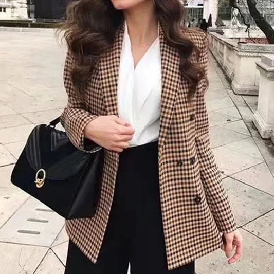 Alanna | Stijlvolle Geruite Dubbelknoop Blazer