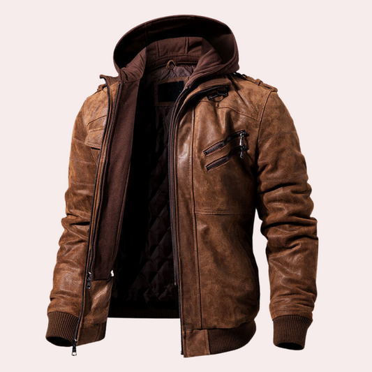 Heren Jack – Leerlook – Slim Fit – Gewatteerde Voering – Capuchon – Ritsdetails