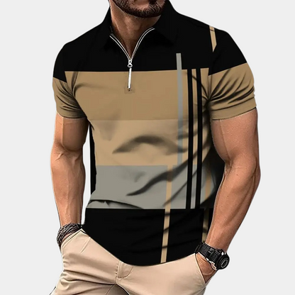 Heren polo shirt – Slank Pasvorm – Ritssluiting – Ademend materiaal – Modern patroon