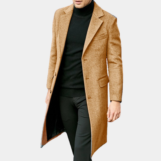 Heren trenchcoat – Wolblend – Getailleerd model – Enkelrijig – Notch revers – Flapzakken