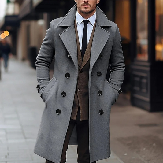 Heren Overcoat – Wolmix – Tailored Fit – Double-Breasted – Knie Lengte – Formeel