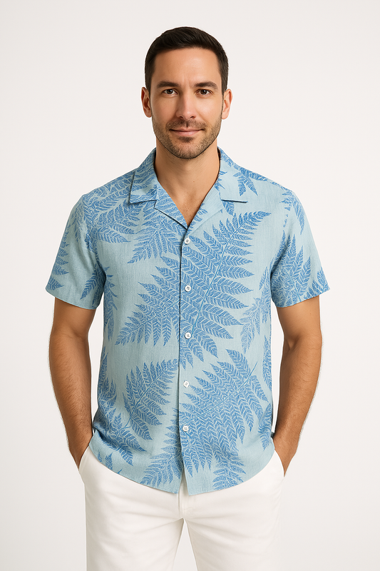 Heren Overhemd Korte Mouw – Relaxed Fit – Ademend – Bladerenprint – Casual Style