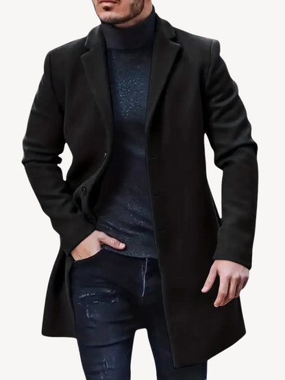 Heren Trenchcoat – Tailored Fit – Wol Look – Mid-Lang – Notch Revers – 3-Knoopsluiting