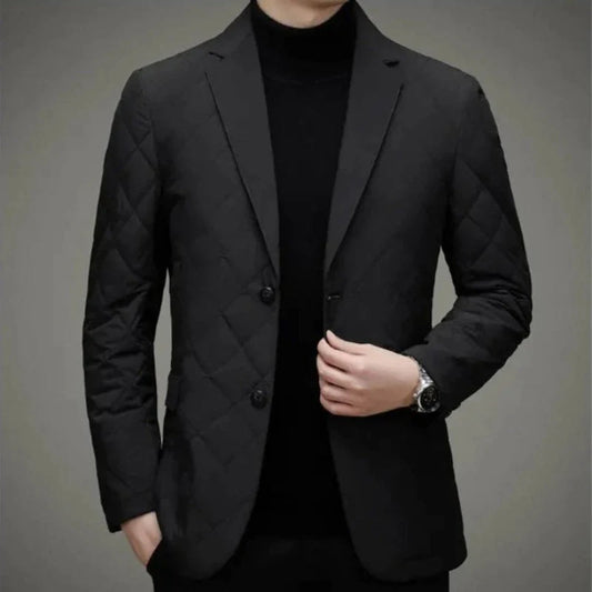 Heren Quilted Jas – Slim Fit – Diamantstiksel – Klassieke Revers – Knopen Voorzijde
