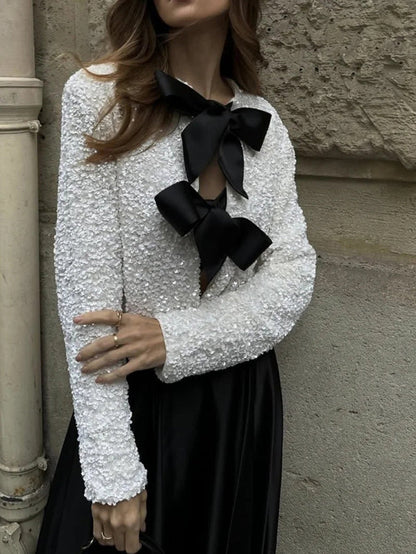 Ariel | Pailletten Blouse Met Strikken