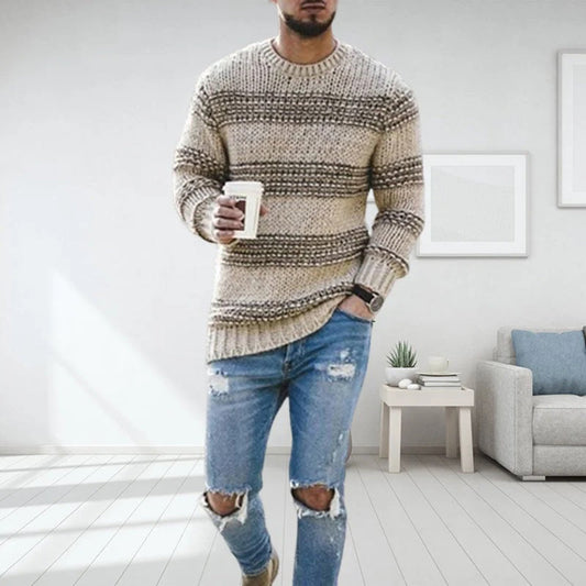 Heren Trui – Wool – Relaxed Fit – Noors Patroon – Gebreid met Ribboorden