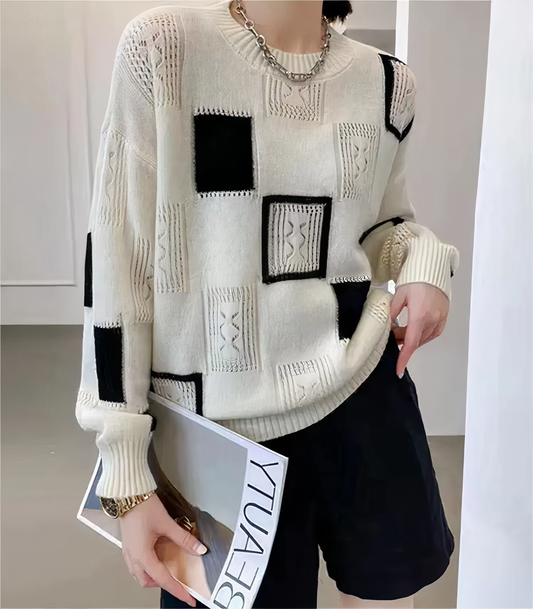 Anissa | Moderne Vierkantpatroon Trui