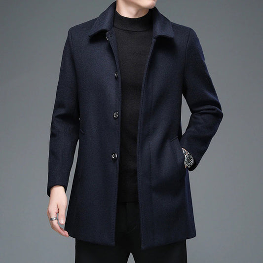 Heren Lange Jas – Slim Fit – Wolmix – Enkelrijig – Klassiek Zakelijk Design
