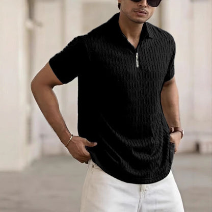 Heren Poloshirt – Regular Fit – Ademend Materiaal – Korte Rits – Textuurpatroon