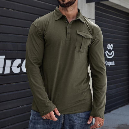 Heren Henley Polo Shirt – Katoen – Regular Fit – Lange Mouwen – Borstzak