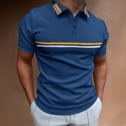 Heren polo – Slim fit – Ademende stof – Korte mouw – Gestreept borstontwerp