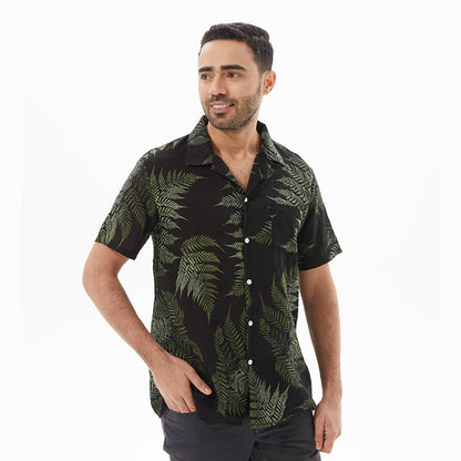 Heren Overhemd Korte Mouw – Relaxed Fit – Ademend – Bladerenprint – Casual Style