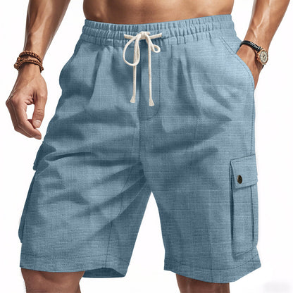 Heren cargo short – Relaxed fit – Linnen look – Elastische taille – Multizak ontwerp