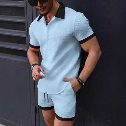 Heren Overhemd Korte Mouw – Slim Fit – Textuurstof – Knoopsluiting – Casual Look