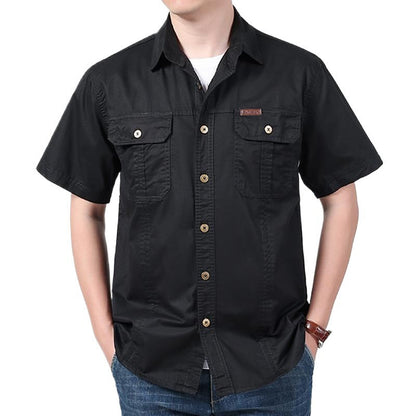 Heren Overhemd Korte Mouw – Relaxed Fit – Katoenmix – Button-Up met Borstzakken