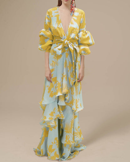 Melania - Bedrukte chiffon feestjurk