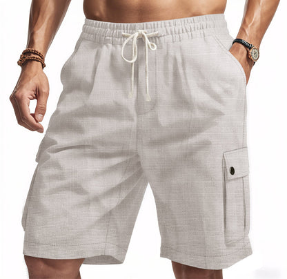 Heren cargo short – Relaxed fit – Linnen look – Elastische taille – Multizak ontwerp