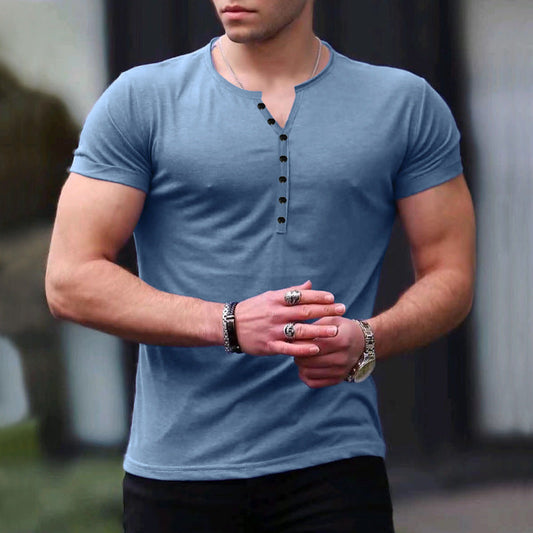 Heren Henley T-shirt – Slim Fit – Zacht Gebreid – Korte Mouw – Casual Stijl