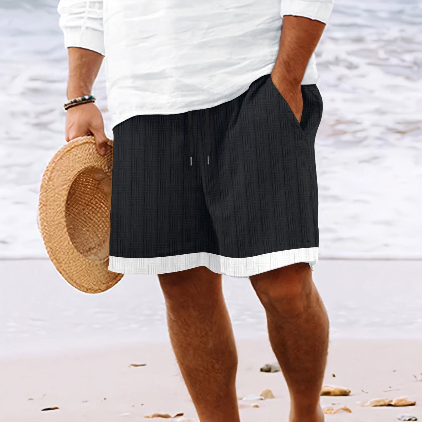 Heren strandshort – Relaxed fit – Ademende stof – Elastische taille met koord