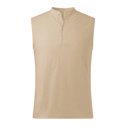 Heren Gilet – Casual Pasvorm – Katoenmix – Mandarin Kraag – Half Knoopsluiting