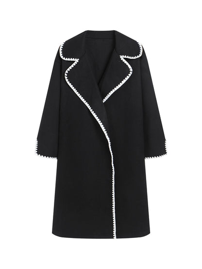 Dames Windbreaker Jas – Wol – Oversized Pasvorm – Lapel – Schelp Borduurwerk
