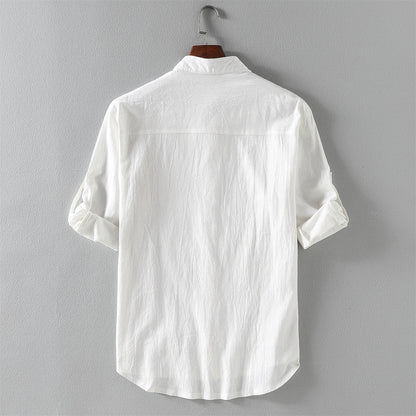 Heren Overhemd Korte Mouw – Linnenmix – Relaxed Fit – Mandarin Kraag – Casual Style