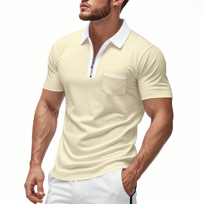 Heren Poloshirt – Slim Fit – Katoenmix – Ritssluiting – Borstzak met Accent