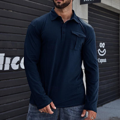 Heren Henley Polo Shirt – Katoen – Regular Fit – Lange Mouwen – Borstzak