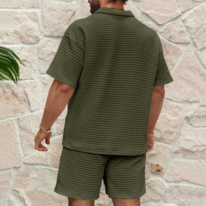 Heren Set – Ademend Textuurstof – Relaxte Pasvorm – Korte Mouwen Top & Korts