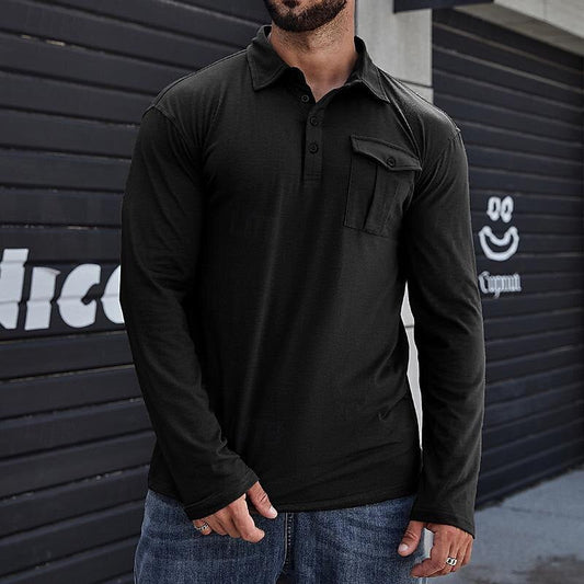 Heren Henley Polo Shirt – Katoen – Regular Fit – Lange Mouwen – Borstzak