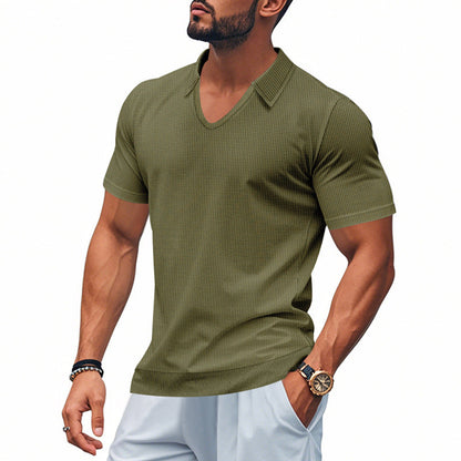 Heren Poloshirt – V-hals – Relaxte Pasvorm – Ademend Katoen – Casual Stijl