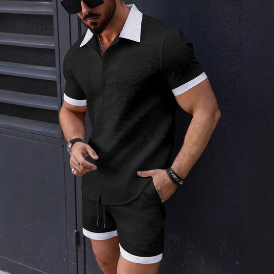 Heren Overhemd Korte Mouw – Slim Fit – Textuurstof – Knoopsluiting – Casual Look