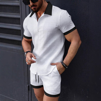Heren Overhemd Korte Mouw – Slim Fit – Textuurstof – Knoopsluiting – Casual Look