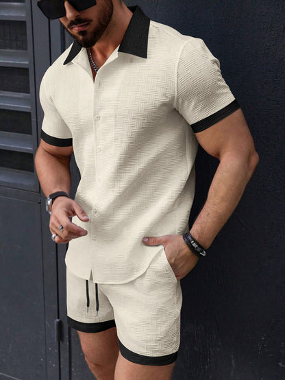 Heren Overhemd Korte Mouw – Slim Fit – Textuurstof – Knoopsluiting – Casual Look